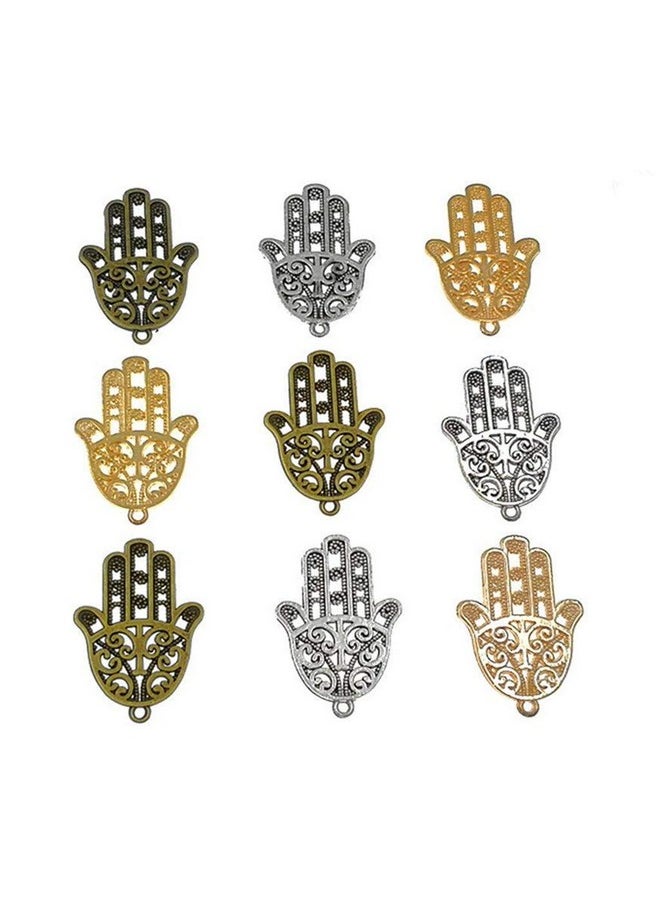 ALIMITOPIA 30Pcs Filigree Hamasa Hand Charmjewish Hamesh Hamsa Hand Pendant Connector For Diy Necklace Bracelet Jewelry Making Findings(3 Assorted Colors)  - Image 1