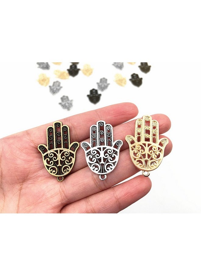 ALIMITOPIA 30Pcs Filigree Hamasa Hand Charmjewish Hamesh Hamsa Hand Pendant Connector For Diy Necklace Bracelet Jewelry Making Findings(3 Assorted Colors)  - Image 4
