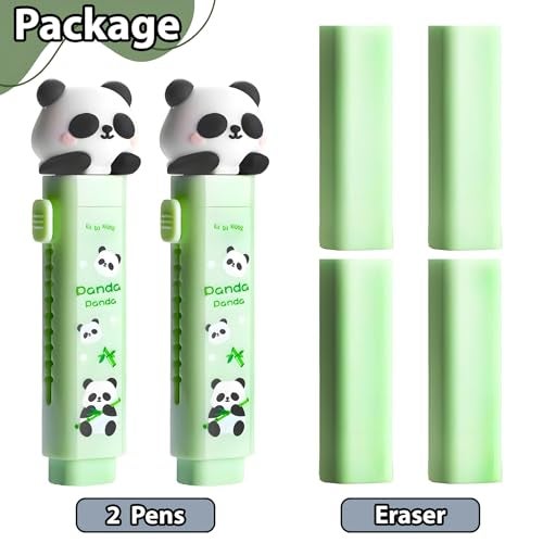 WISHKEY Panda Theme Pencil Eraser for Girls and Boys, Fancy Erasers for Kids, Cute Retractable Erasers with Protective Case, Stylish Eraser for School Students, Big Eraser (Pack of 2, Green) - Image 5