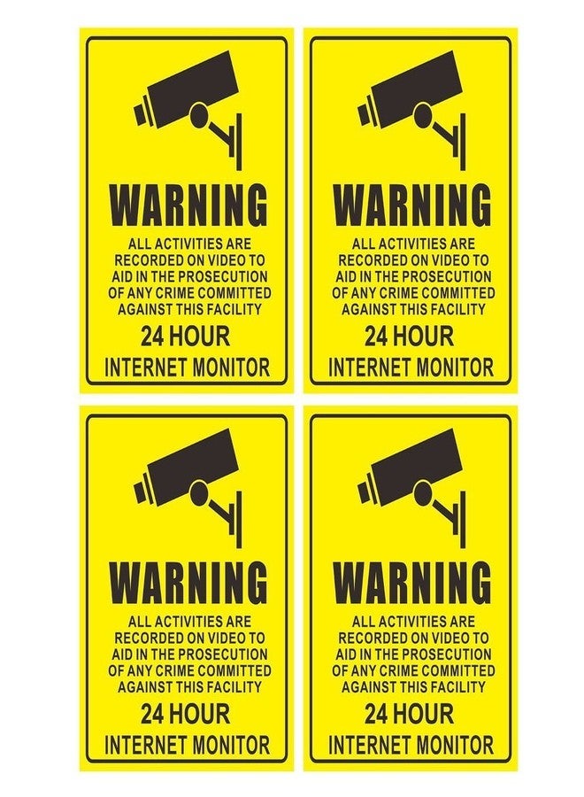 Fusion Warning Sign Sticker for CCTV Security Camera Self- Adhesive Vinyl Decal/Stickers -Yellow (Pack of 4)