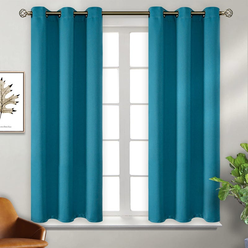BGment Blackout Curtains - Grommet Thermal Insulated Room Darkening Bedroom and Living Room Curtains, Set of 2 Panels (38 x 45 Inch, Peacock Blue) - Image 1