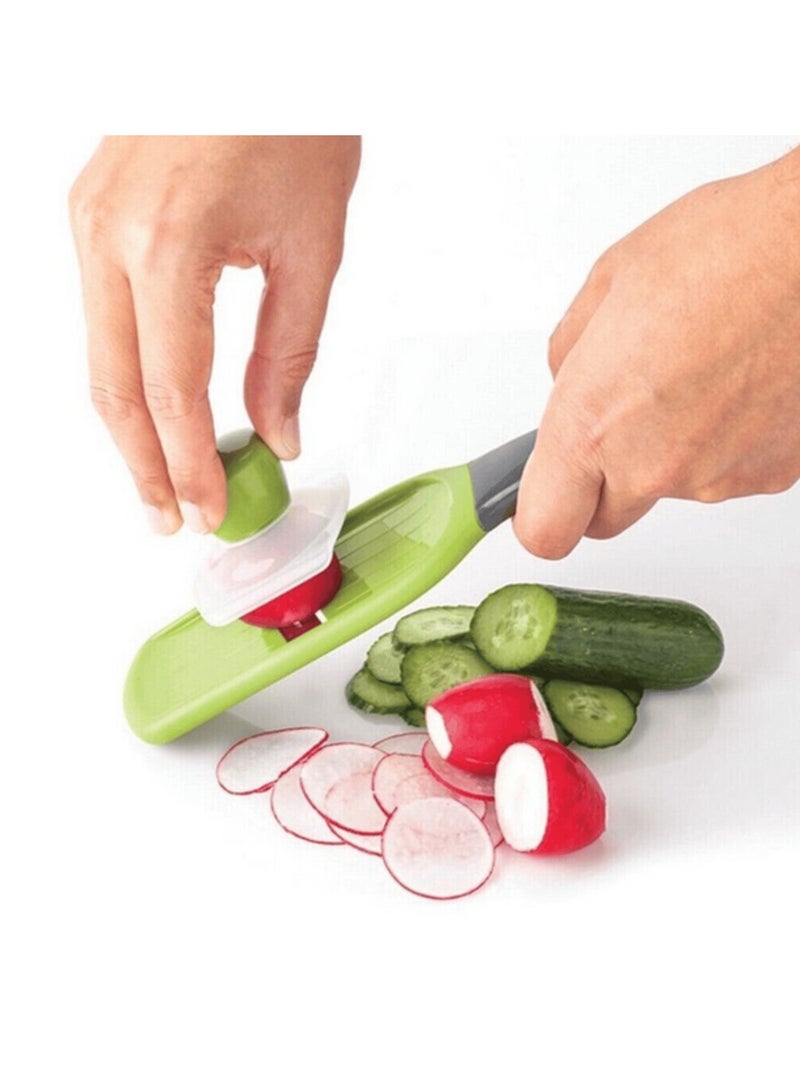 جوا آلة تقطيع ماندولين صغيرة من الفولاذ المقاوم للصدأ خالية من مادة BPA وآمنة للاستخدام في غسالة الأطباق باللونين الأخضر والأزرق 8.5 × 3 بوصة - Image 2