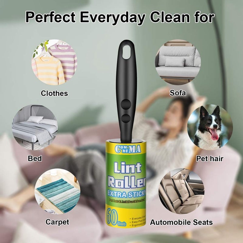 COMMEMA Lint Rollers for Pet Hair Extra Sticky, Pet Hair Remover Set Brush for Dog & Cat Hair Removal, Clothes, Furniture, 2 Handles with 4 Refills, 240 Total Sheets - Image 2