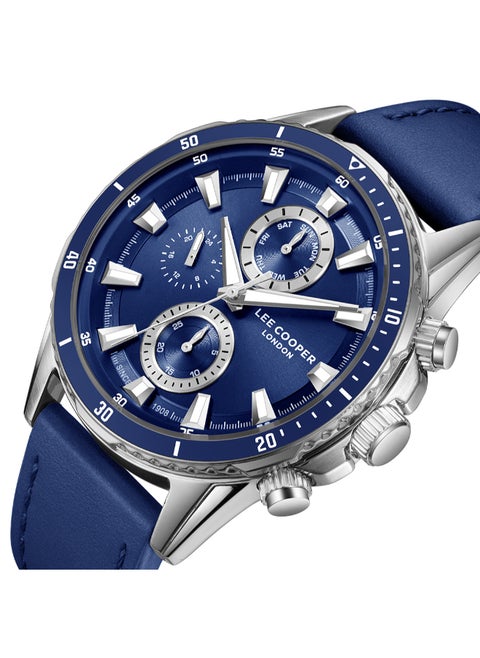 Men's Multi Function Display Watch With Dark Blue Leather Strap - LC08004.399