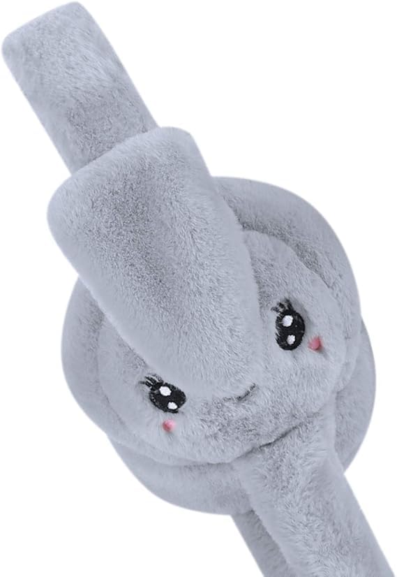 THE DDS STORE (With Blinking Light Moving Earmufuffs With Rabbit Ear In Winter Windproof Girls Ear Warmer Plush Knitted Ear Muffs Hairy Rabbit Ear (Grey) - Image 2