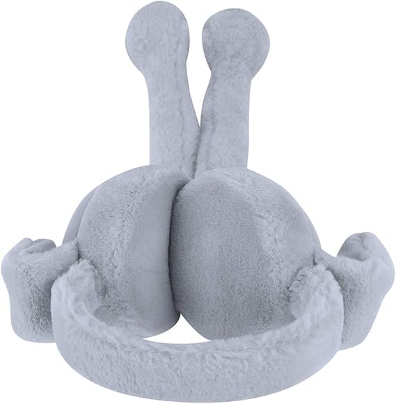 THE DDS STORE (With Blinking Light Moving Earmufuffs With Rabbit Ear In Winter Windproof Girls Ear Warmer Plush Knitted Ear Muffs Hairy Rabbit Ear (Grey) - Image 3