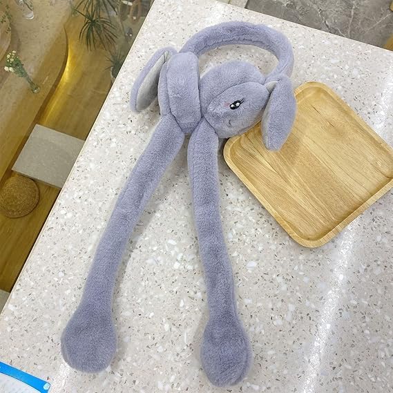 THE DDS STORE (With Blinking Light Moving Earmufuffs With Rabbit Ear In Winter Windproof Girls Ear Warmer Plush Knitted Ear Muffs Hairy Rabbit Ear (Grey) - Image 4