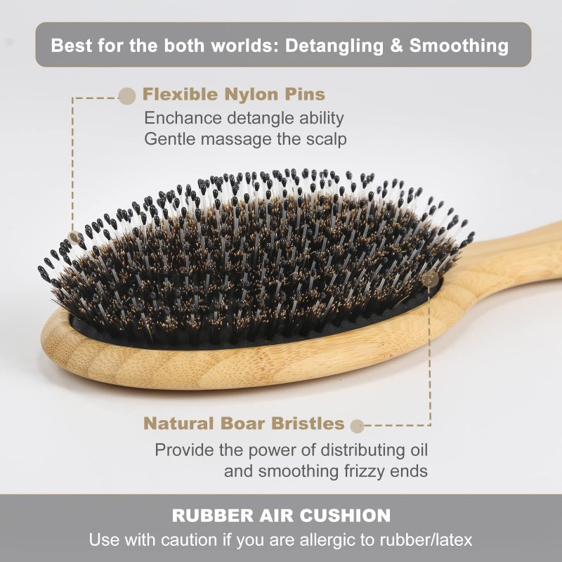 BESTOOL Hair Brush, Boar & Nylon Bristle Brush for Women men Kid, Oval Brush for Wet/Dry Hair Smoothing Massaging Detangling, Enhance Shine & Health - Image 2