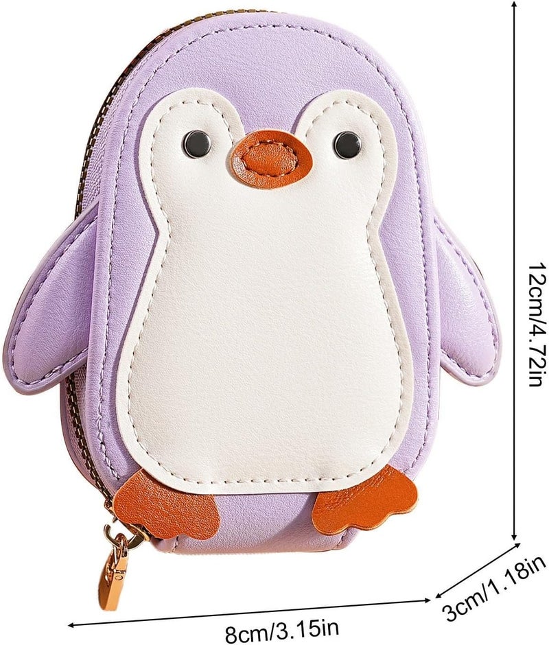 Pocket Type Card Organizer Wallet | Large Capacity Zipper PU Leather Penguin Purse - Cute Animal Coin Holder | For Adults Kids Travel Work & School, Purple, Consulte la descripción, See description - Image 5