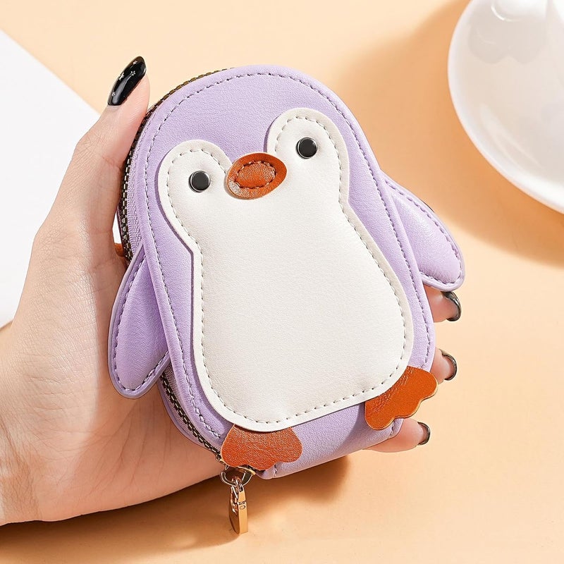 Pocket Type Card Organizer Wallet | Large Capacity Zipper PU Leather Penguin Purse - Cute Animal Coin Holder | For Adults Kids Travel Work & School, Purple, Consulte la descripción, See description - Image 3