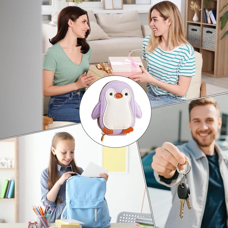 Pocket Type Card Organizer Wallet | Large Capacity Zipper PU Leather Penguin Purse - Cute Animal Coin Holder | For Adults Kids Travel Work & School, Purple, Consulte la descripción, See description - Image 4