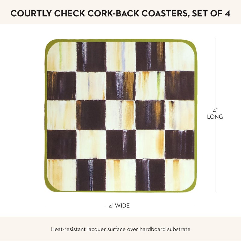 mackenzie childs MacKenzie-Childs Cork-Back Coasters, Table Coasters for Drinks, Courtly Check, Square Set of 4 - Image 4