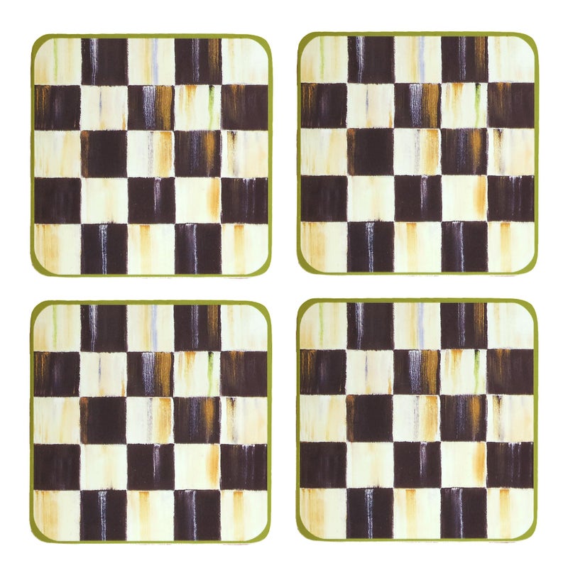 mackenzie childs MacKenzie-Childs Cork-Back Coasters, Table Coasters for Drinks, Courtly Check, Square Set of 4 - Image 1