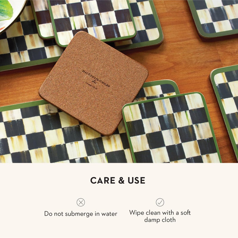 mackenzie childs MacKenzie-Childs Cork-Back Coasters, Table Coasters for Drinks, Courtly Check, Square Set of 4 - Image 5