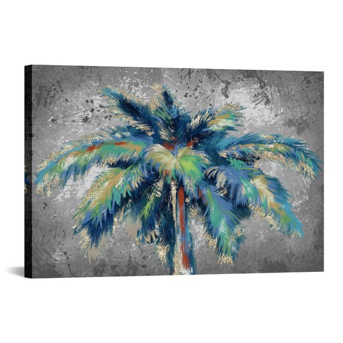 PALM TREE WALL ART TROPICAL CANVAS PICTURE PAINTING HAWAIIAN ARTWORK HOME OFFICE WALL DECOR TEAL AND GRAY FRAMED 24X36