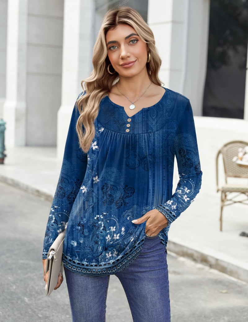 Zeagoo Dressy Tops for Women Plus Size Womens Tops V Neck Shirt Long Sleeve Fashion Beach Blouses Casual Womens Clothes Dressy Blouse V Neck T Shirts - Image 3