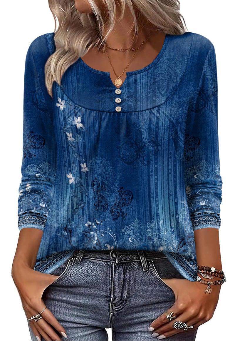 Zeagoo Dressy Tops for Women Plus Size Womens Tops V Neck Shirt Long Sleeve Fashion Beach Blouses Casual Womens Clothes Dressy Blouse V Neck T Shirts - Image 1
