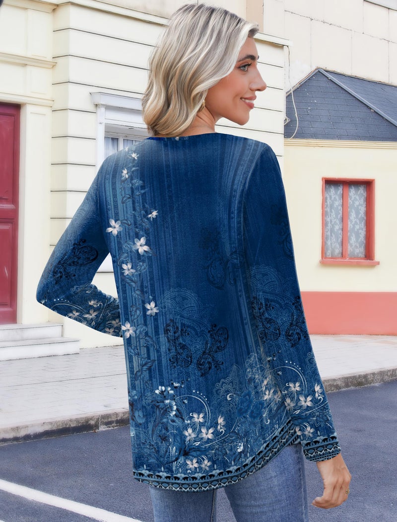 Zeagoo Dressy Tops for Women Plus Size Womens Tops V Neck Shirt Long Sleeve Fashion Beach Blouses Casual Womens Clothes Dressy Blouse V Neck T Shirts - Image 5