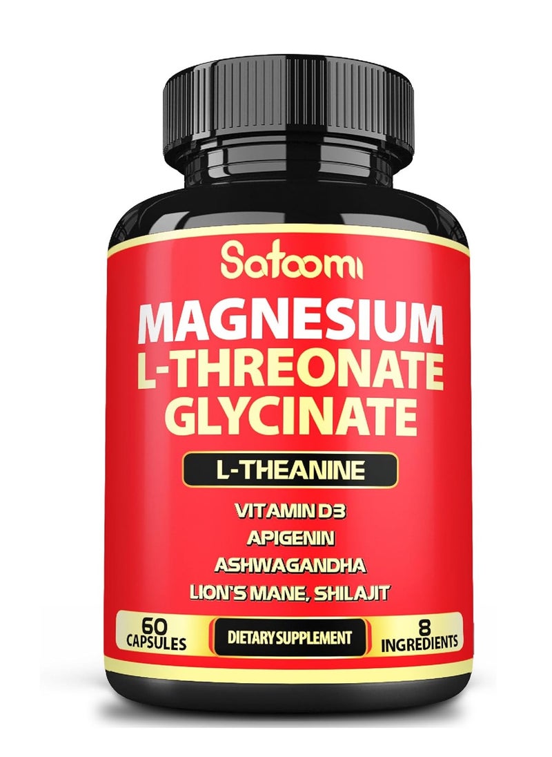Satoomi - Magnesium L-Threonate and Glycinate - Plus Ashwagandha, L-Theanine, Lions Mane Vitamin D3 and More - Supports Brain Health & Memory - 60 Count - Image 1