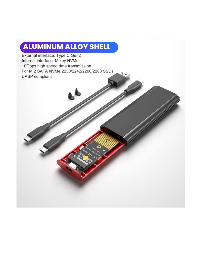 "M.2 NVMe Aluminum SSD Enclosure Adapter, External USB 3.1 Gen 2 to NVMe PCIe M-Key M.2 SSD Enclosure, 10Gbps Data Transfer, Compatible with M.2 SATA SSDs (Black)"
