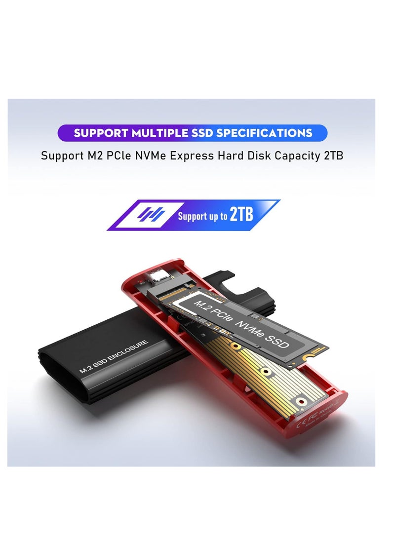 "M.2 NVMe Aluminum SSD Enclosure Adapter, External USB 3.1 Gen 2 to NVMe PCIe M-Key M.2 SSD Enclosure, 10Gbps Data Transfer, Compatible with M.2 SATA SSDs (Black)"