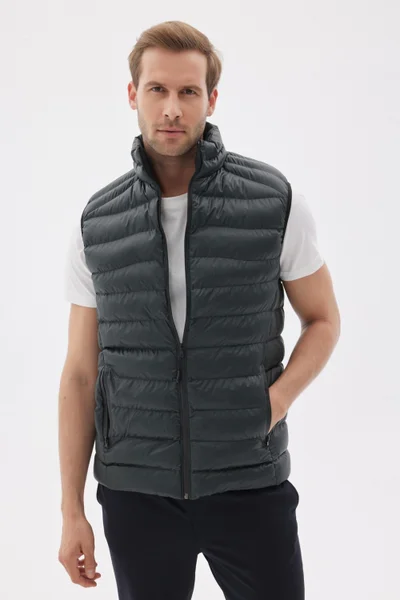 Odelon Stand Collar Slim Fit Men's Green Casual Vest