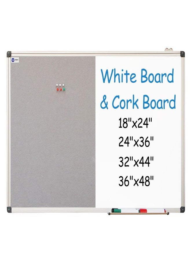 NEWPUTE White Board and Cork Board Combo - 24 x 18 Inches Large Dry Erase Whiteboard and Bulletin Board, Magnetic Wall Pin Display Board for Home, Classroom & Office, 18"x24" Grey - Image 1