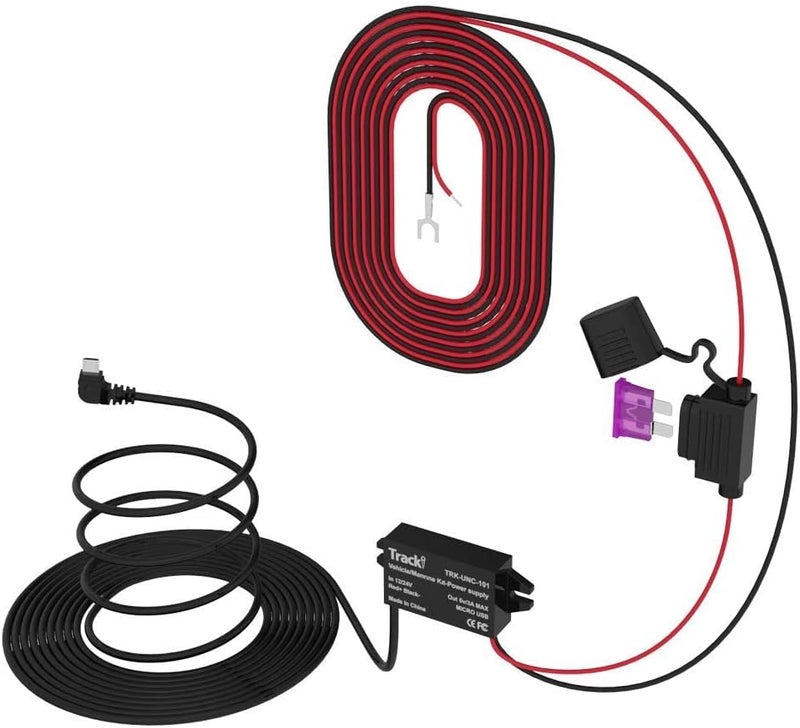 Tracki 12-24 Volt to Micro USB Vehicle Car Marine Wiring Cable & Power Stabilizer Kit for GPS Tracker and for Dashcam or Dashboard Camera - Image 1