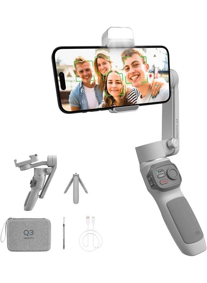 زيون - مجموعة Zhiyun Smooth Q3، انحراف هاتف ثلاثي المحاور مع ضوء ملء وحقيبة انحراف، محمول وقابل للطي، التحكم بالإيماءات، تسجيل الفيديو، مثبت انحراف للتتبع التلقائي للهواتف الذكية لهواتف iPhone وAndroid - Image 1