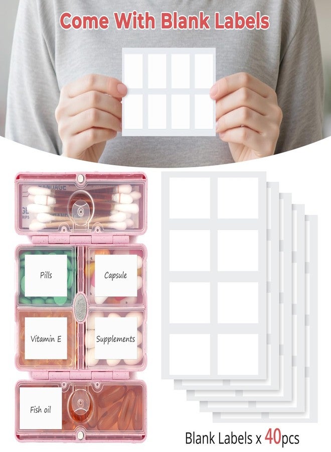 Zentiky Small Daily Pill Organizer with Labels, Medicine Pill Organizer Fit with Your Purse or Pocket for Travel to Hold Vitamin, Fish Oil, Supplement,Cotton Swabs, Bandages or Jewelry-Pink - Image 3