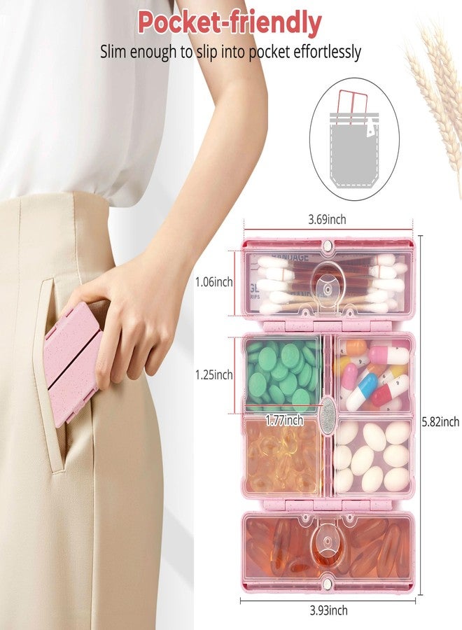 Zentiky Small Daily Pill Organizer with Labels, Medicine Pill Organizer Fit with Your Purse or Pocket for Travel to Hold Vitamin, Fish Oil, Supplement,Cotton Swabs, Bandages or Jewelry-Pink - Image 5