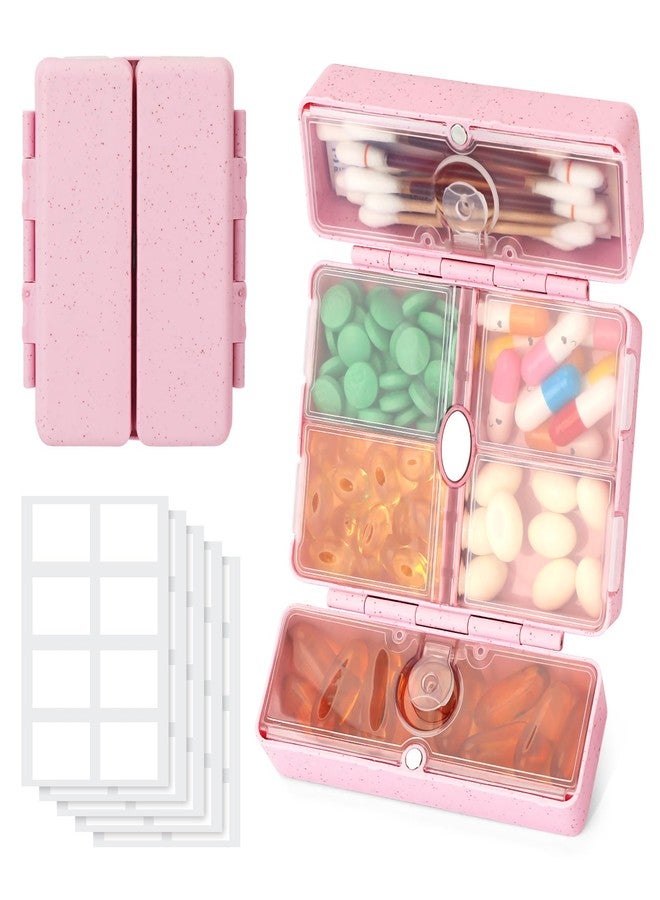 Zentiky Small Daily Pill Organizer with Labels, Medicine Pill Organizer Fit with Your Purse or Pocket for Travel to Hold Vitamin, Fish Oil, Supplement,Cotton Swabs, Bandages or Jewelry-Pink - Image 1