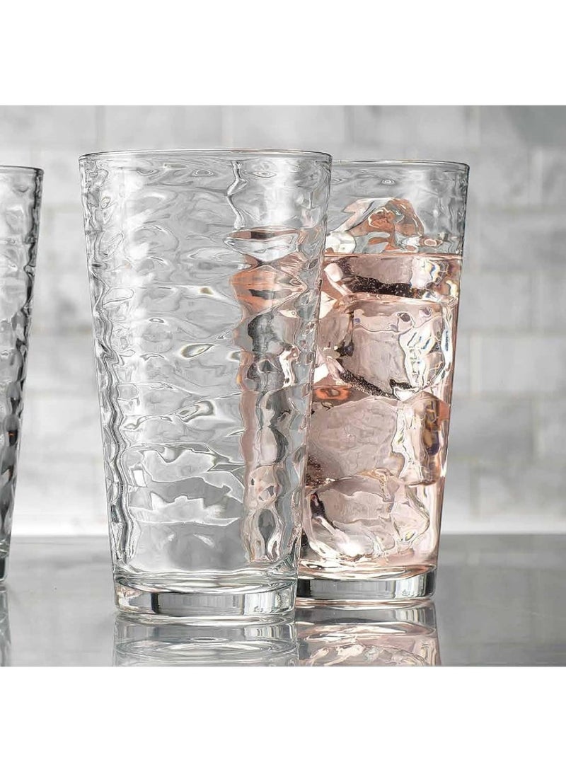 دبي كريستال أكواب زجاجية فاخرة بتصميم مميز، طقم أكواب للشرب مكون من 4 قطع سعة 17 أونصة. أكواب زجاجية أساسية مثالية للماء والعصير والكوكتيلات والشاي المثلج وغيرها. آمنة للغسل في غسالة الأطباق. - Image 4