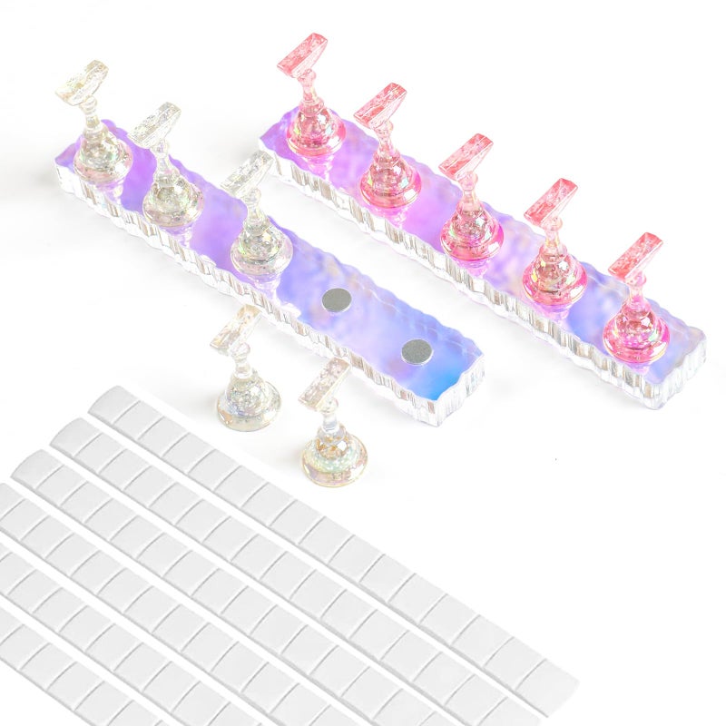 BQAN 2 Set Nail Holder for Painting Nails Aurora Acrylic Nail Stand for Press on  Fake Nail Tips Training  Nails Display with 96 Pcs Reusable Adhesive Putty