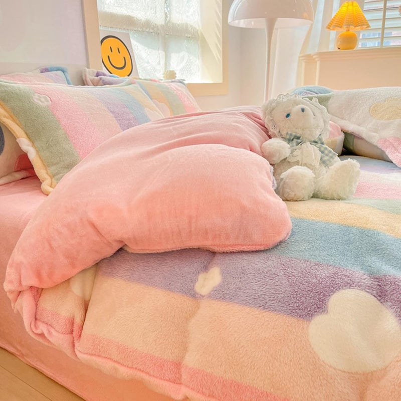 MorroMorn Twin Bedding Sets, Pink Rainbow Duvet Cover Set, Fluffy Comforter Covers Blanket Ultra Soft Kawaii Cute for Girls Kids Toddler Teen Women Twin/Twin XL Size - Image 5