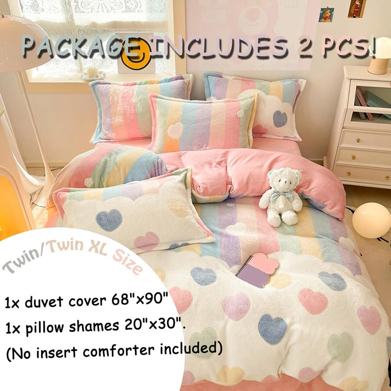 MorroMorn Twin Bedding Sets, Pink Rainbow Duvet Cover Set, Fluffy Comforter Covers Blanket Ultra Soft Kawaii Cute for Girls Kids Toddler Teen Women Twin/Twin XL Size - Image 2