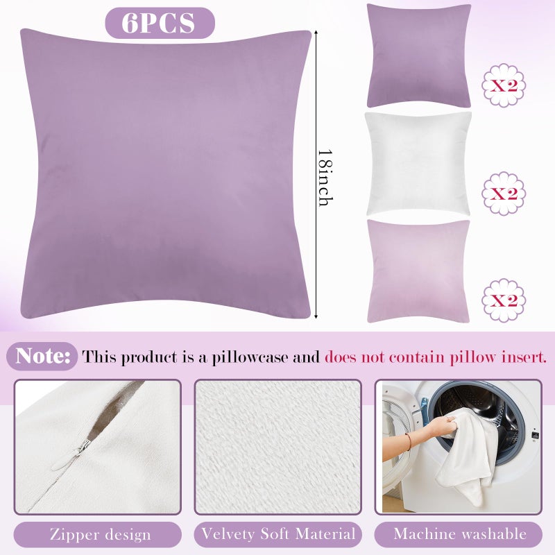 Berlune 6 Pcs Valentine's Day Velvet Throw Pillow Covers 18" x 18" Cushion Cases Soft Pillowcase for Valentine Picnic Coquette Party Accessories Couch Sofa Bed Decor, No Inserts (Purple Series) - Image 2