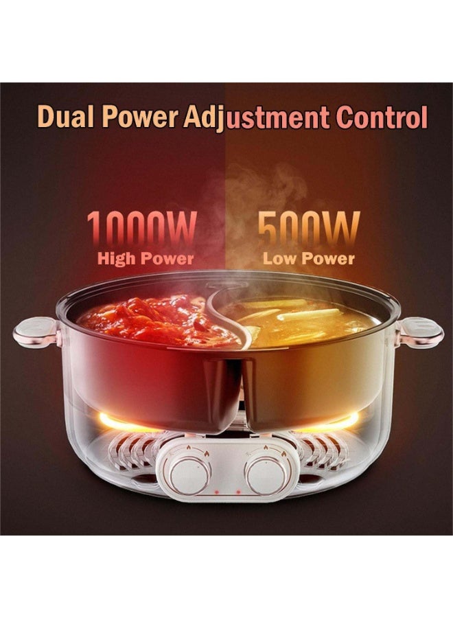 WALALLA Hot Pot Electric with Divider, 6L Electric Cooker Shabu Pot with Dual Power Control, Electric Skillet, Frying Pan, Electric Saucepan for Noodles, Egg, Steak, Steam and Soup - Image 3