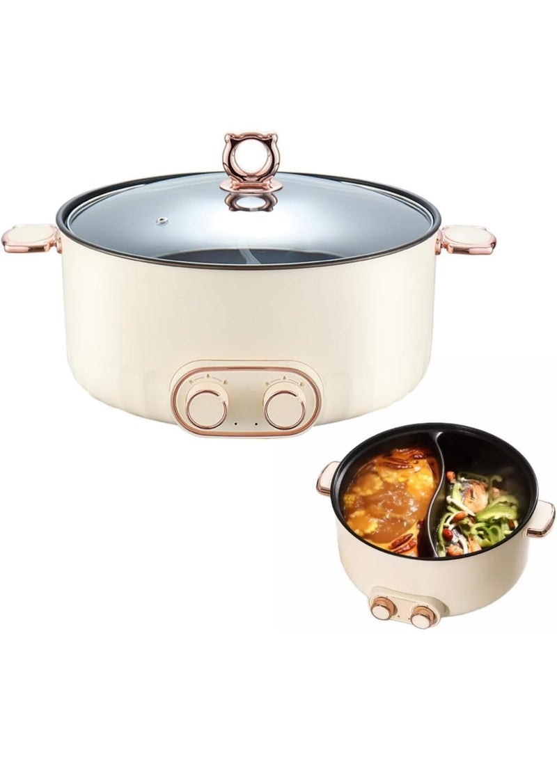 WALALLA Hot Pot Electric with Divider, 6L Electric Cooker Shabu Pot with Dual Power Control, Electric Skillet, Frying Pan, Electric Saucepan for Noodles, Egg, Steak, Steam and Soup - Image 1