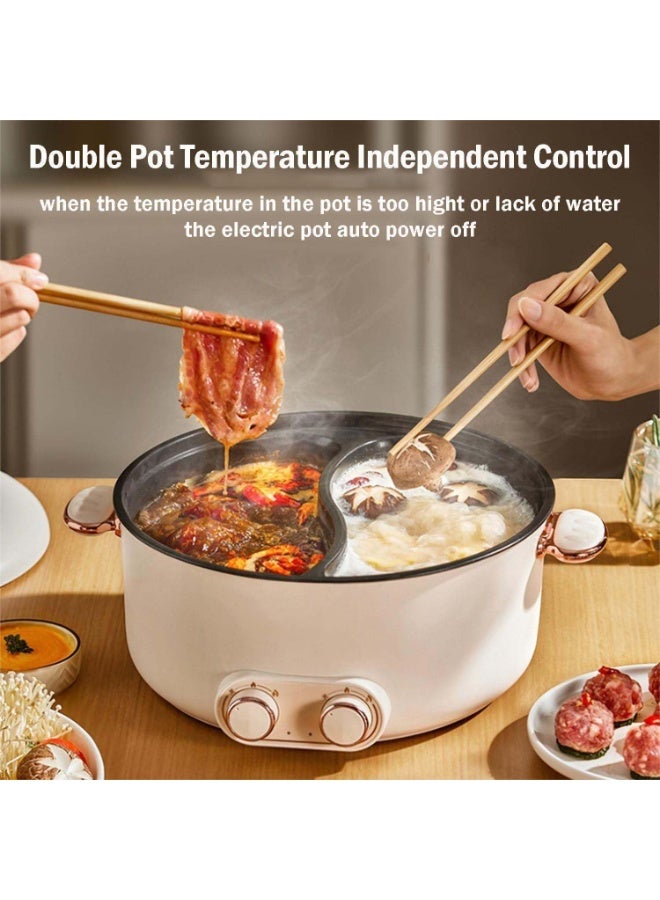 WALALLA Hot Pot Electric with Divider, 6L Electric Cooker Shabu Pot with Dual Power Control, Electric Skillet, Frying Pan, Electric Saucepan for Noodles, Egg, Steak, Steam and Soup - Image 4