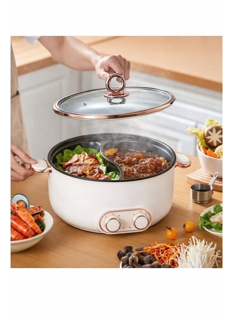 WALALLA Hot Pot Electric with Divider, 6L Electric Cooker Shabu Pot with Dual Power Control, Electric Skillet, Frying Pan, Electric Saucepan for Noodles, Egg, Steak, Steam and Soup - Image 5