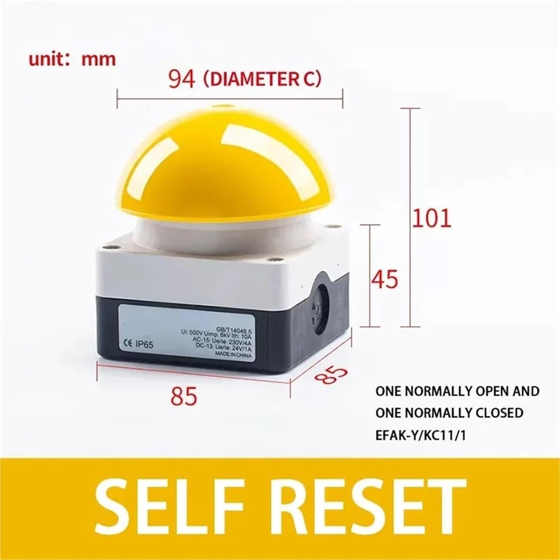 1/5/20 Pcs Large Mushroom Head Button Switch EFAK Foot Pedal Hand Racket Self Reset Emergency Stop Switch(Self Reset Yellow,1 PCS_1NC) - Image 2