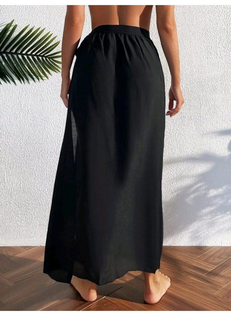 كاش مايوة من الشيفون/الدانتيل One Size لجميع المقاسات من XS الى 2XL متعدد الالوان والاشكال (اسود) - Image 5