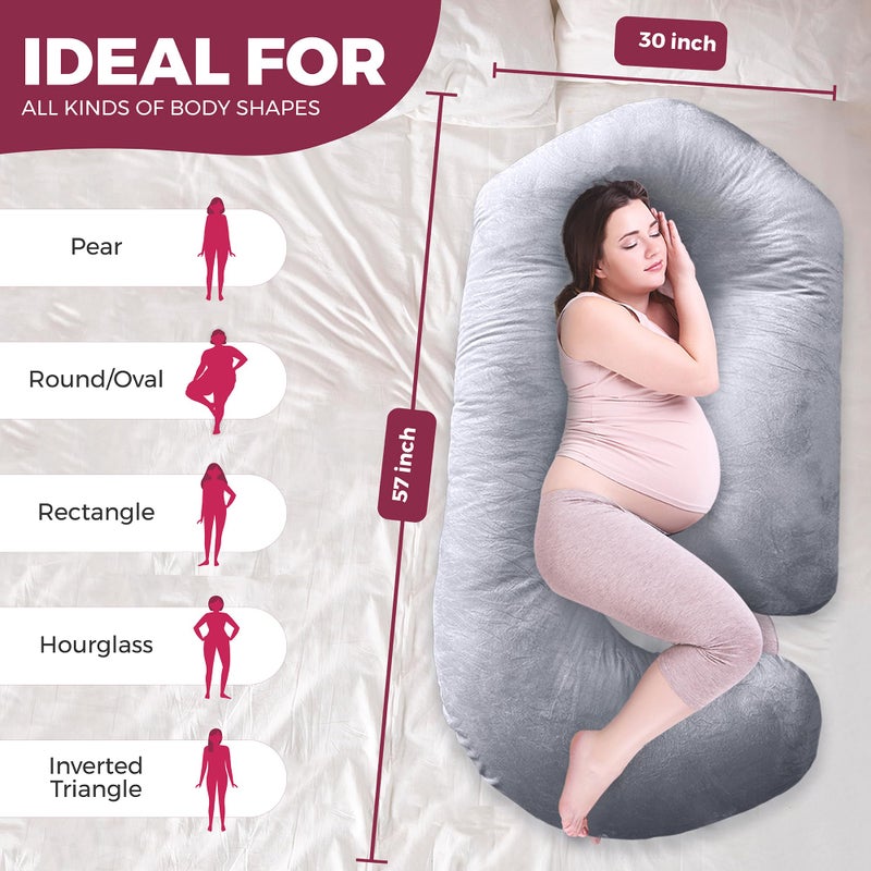 PILLANI Pregnancy Pillows for Sleeping â€“ 57-Inch Maternity Pillow for Pregnant Women with Removable Washable Cover â€“ Support for Back, Belly, Neck, Legs, and Hips â€“ V C U Shaped Full Body Pillow - Image 4