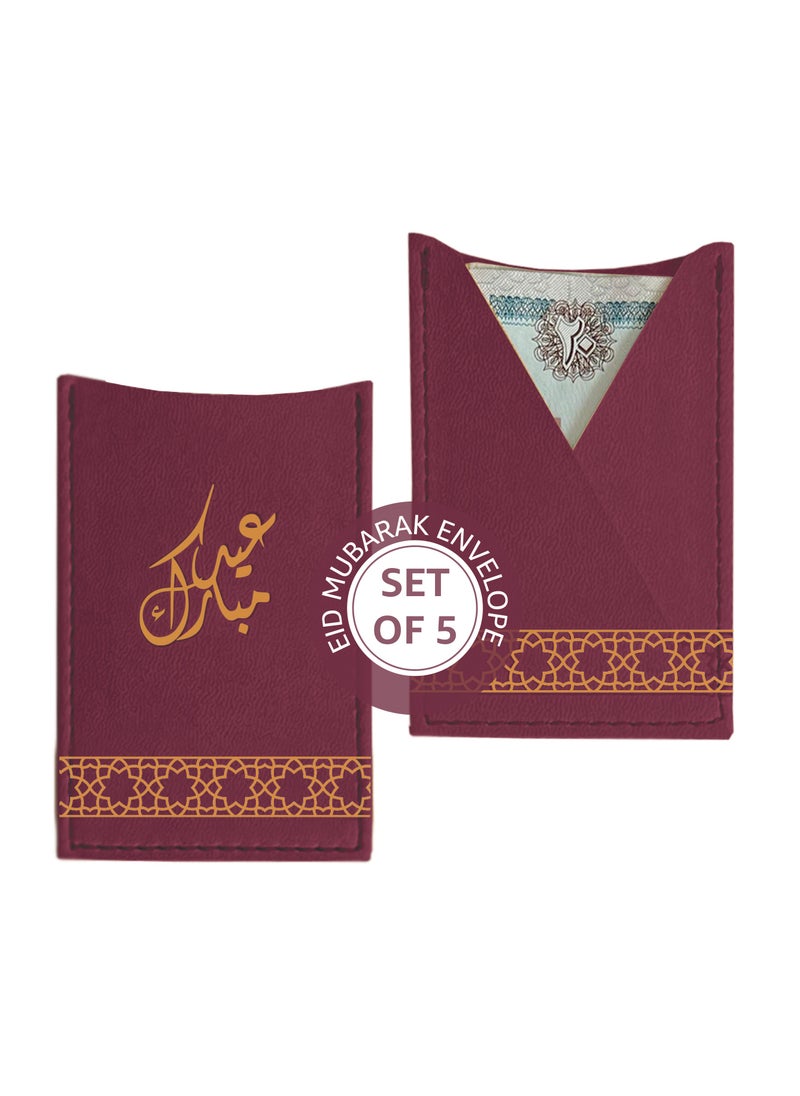 LeArt Leather Eid Envelopes - Eid Mubarak Envelopes | Eid Envelopes | Eid Decorations | Eid Envelopes for Kids (Maroon | Set of 5)  - Image 1