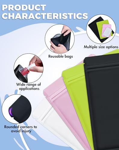 FireKylin 100 Pack Resealable Packaging Bags for Small Business Double-Sided Color Smell Proof Bags for Food Storage Flat Bags (Black, 4" x 6") - Image 3