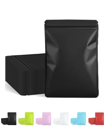 FireKylin 100 Pack Resealable Packaging Bags for Small Business Double-Sided Color Smell Proof Bags for Food Storage Flat Bags (Black, 4" x 6") - Image 1