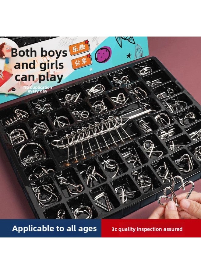Unlock 20 Full Set Of Nine-ring Metal Unlock Educational Toys Intellectual Buckle Student Luban Lock-Color:【puzzle Deconation Ring】 25-piece Set With Free Gift Bag  - Image 2