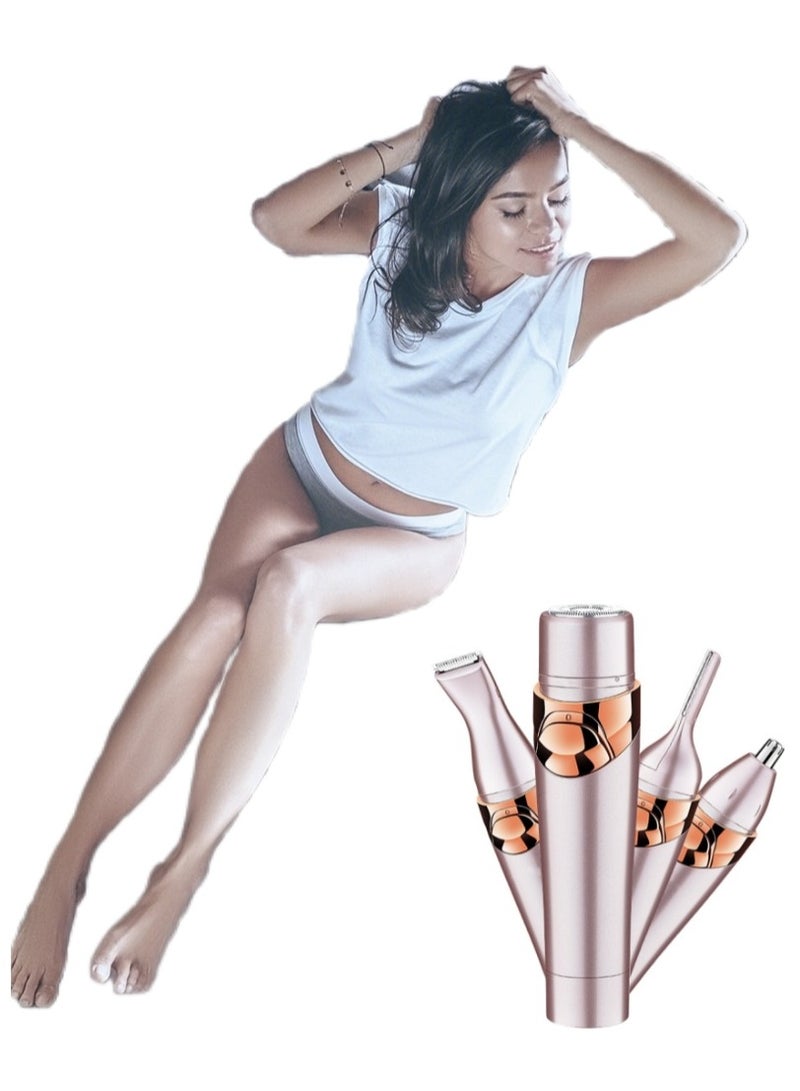 آلة إزالة الشعر النسائية متعددة الوظائف 4 في 1 المجهزة برؤوس 4 شفرات مناسبة لقص شعر الإبط وشعر الساق وشعر الأنف والحواجب وما إلى ذلك - Image 1