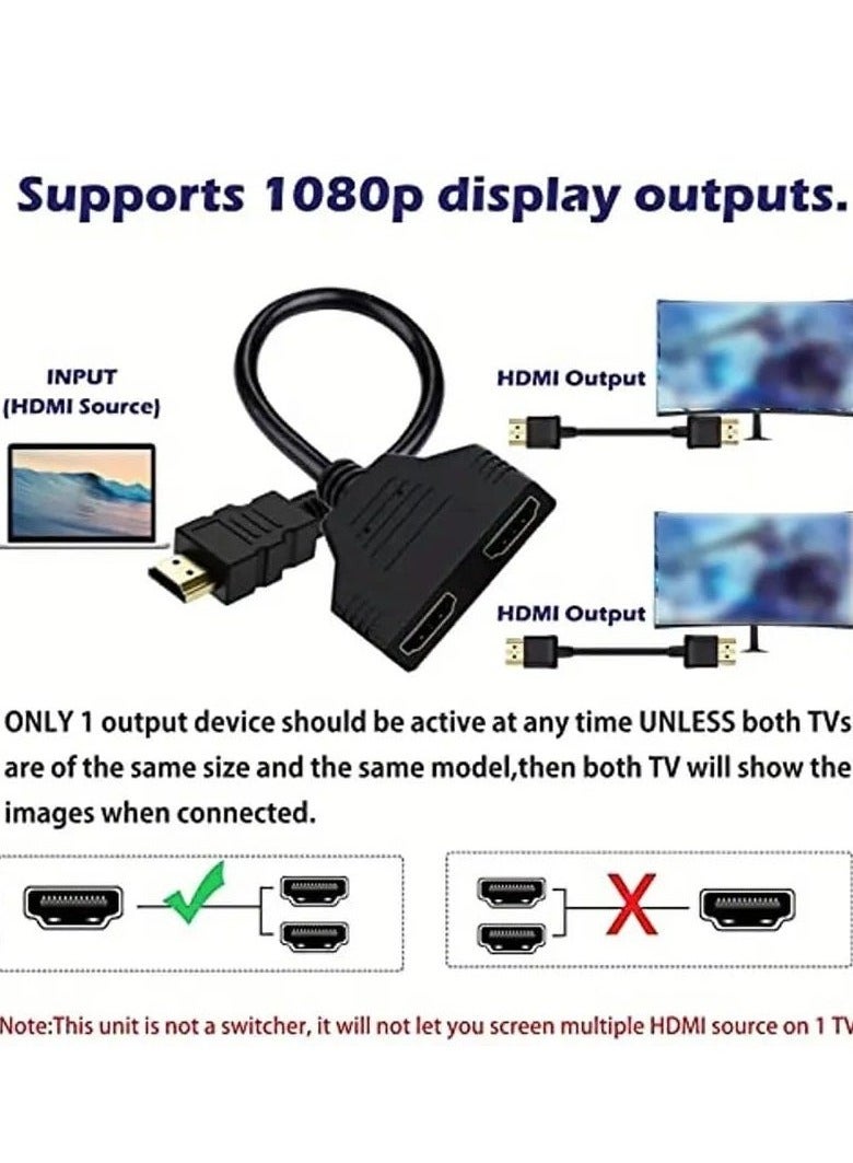 كابل موزع HDMI من نوع ذكر بدقة 1080P إلى مخرجين أنثى، محول HDMI 1 إلى 2، مناسب لأجهزة HDTV وHD وLED وLCD والتلفزيون، يدعم تشغيل تلفزيونين في نفس الوقت. - Image 5